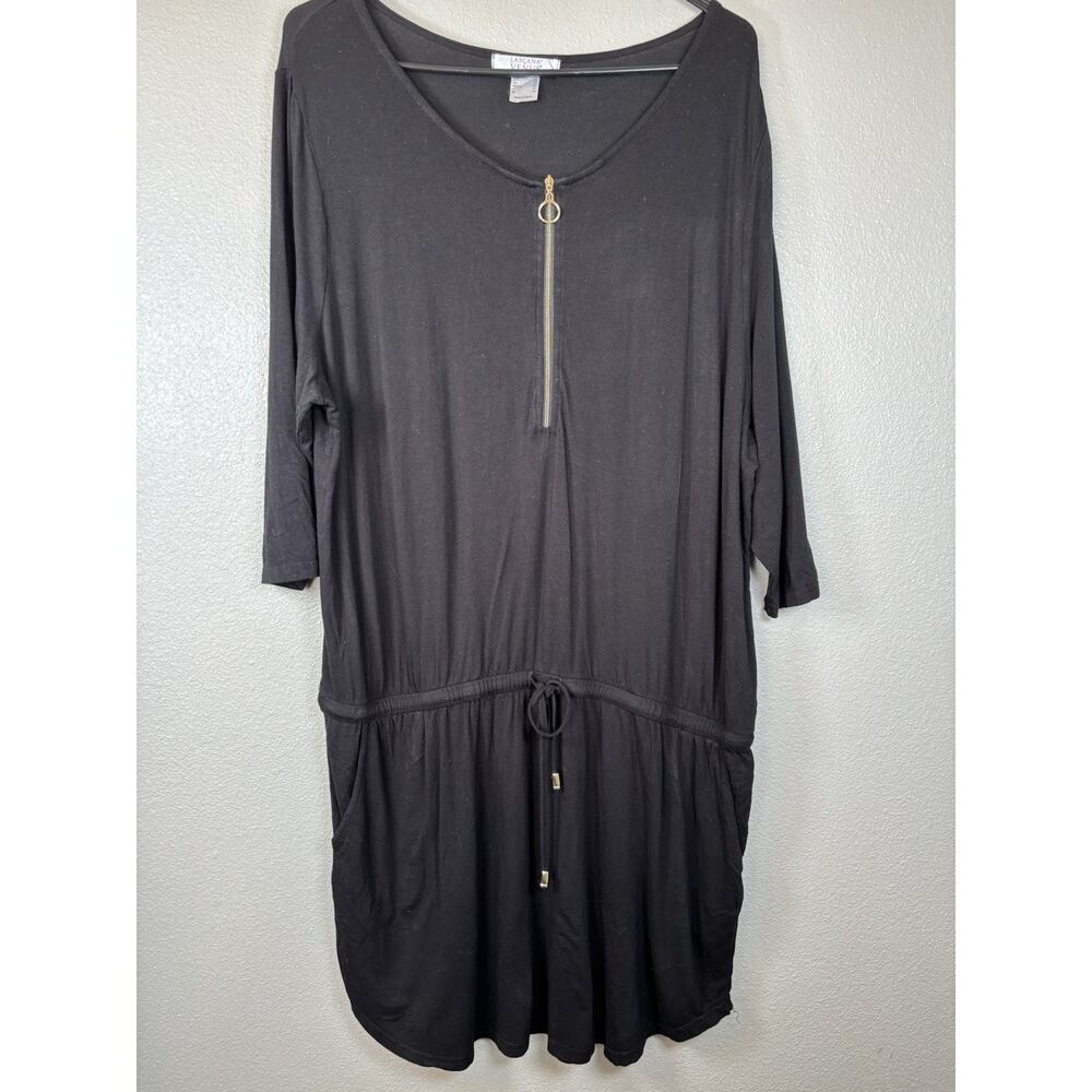 Lascana for Venus Women Black Casual Dress XL Knit 3/4 Zip Front Drop Waist